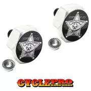 2 Silver Billet Hex License Plate Frame Tag Bolts - SHERIFF STAR BADGE - 057
