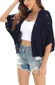 [Naggoo] Women 2025 Batwing Hollow Out Open Front Summer Lightweight Sweater Crochet Cardigan