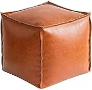 Stuffable Cushion Bag, Unstuffed Pouf Ottomans 16 in Floor Footrest Cushion Storage Solution Cube Decorative Footrest Storage Bag for Living Room and Bedroom(Brown)