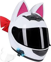 Girls Bluetooth Helmet Women's Cat Ears Full Face Motorbike Helmet Removable Liner with Bluetooth Cat Ears Full Face Helmet for Street Racing Motocross DOT/ECE Approved