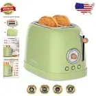 Extra Wide Slot Retro Toaster - 2-Slice for Bread & Bagels in Stylish Green