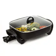 Electric Frypan Large Non Stick Frying Pan Cooker Glass Lid Non-slip Rubber Fry