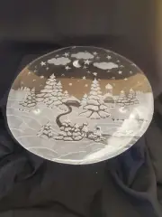 Studio Nova Winterland Cake Plate Christmas Glass Crystal West Germany 15"