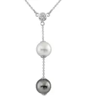 Splendid Pearls Rhodium Plated 10-11mm Pearl CZ Earrings