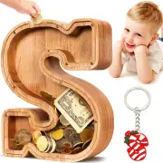 Wooden Letter Piggy Bank| Bank for Boys Girls Toddler| Alphabet S Money Coin Bir
