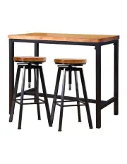 [Levede] Industrial Wood Chair Set Pub Bar Table Barstools 3 Pieces in Multi