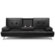 ALFORDSON Sofa Bed 3 Seater Leather Black