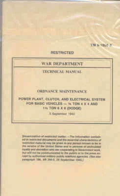 TM9-1808A Dodge 3/4 1 1/2 Ton Operators Manual Power Plant Clutch Electrics WW2