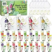 50 Sets Hand Cream and Lip Balm Set with Organza Bag Thank You Card, Baby Shower Wedding Gifts for Guests, Bridal Souvenirs for Colleagues Employee Coworkers, Party Favor for Female Friends