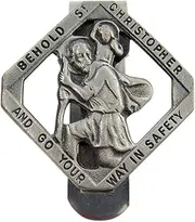 Fine Pewter Behold Saint Christopher and Go Your Way in Safety Auto Visor Clip 1 1/2 inch