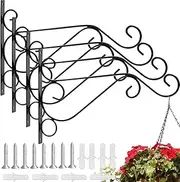 PENGQIMM 4Pcs Iron Plant Hanger Wall Hooks,Hanging Basket Brackets Wrought Iron Bracket,Heavy Duty Plant Hooks Retro Outdoor Indoor Garden Hook for Garden Basket Lantern Lawn Light Flower Pots,25x20CM