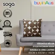 SOGA 45cm Throw Pillow Brown Square Half Moon Patchwork Design