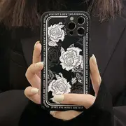 Flower Phone Case - iPhone 13 Pro Max / 13 Pro / 13 / 13 mini / 12 Pro Max / 12 Pro / 12 / 12 mini / 11 Pro Max / 11 Pro / 11 / SE / XS Max / XS / XR / X / SE 2 / 8 / 8 Plus / 7 / 7 Plus Flower Phone Case - Black & White - iPhone 12
