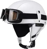 Vintage Open Half Shell Helmet Leather Motorbike Half Helmet with Goggle Motorcycle Helmet for Adult Men Ladies Cruiser Motorcycle Scooter Helmet DOT/ECE Approved