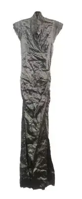 Nicole Miller Artelier STEEL Techno Metal V-Neck Tuck Gown, US 0