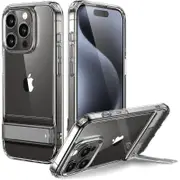 ESR for iPhone 15 Pro Max Case, Metal Kickstand Case, 3 Stand Modes, Military-Grade Drop Protection, Supports Wireless Charging, Slim Back Cover with Patented Kickstand, Boost Series, Clear