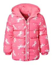 Pink Platinum Girls Winter Jacket Puffer Hood Fleece Lining Pockets Size 14/16