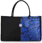 Inter Unisex's Borsa Da Spiaggia in Tela con 55x34 cm Beach Biscione Pattern, Canvas Summer, Travel Bag, Fans-Official Product, Black-Sky Blue, Black-sky Blue, 55x34 cm
