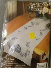 Tobin Stamped Crossed Stich Table Runner Blue Rose Kit 15X44 SEALED NEW