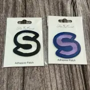 Letter “S” Adhesive Patch 2” Lot Of Two Black/White & Purple/Blue
