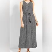 TALBOTS AVALON TILES CASUAL JERSEY MAXI DRESS PLUS SIZE 3X BLACK WHITE FLOWY