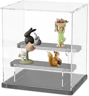 Acrylic Display Case for Collectibles Assemble, Clear Acrylic Showcase Stand with Self Assembly Ladder Inside, Stackable Display Box Hobby Display Cases for Display and Organization (Black-A)
