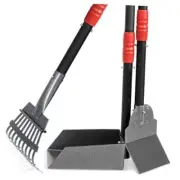 Dog Pooper Scooper, Dog Poop Tray and Rake Set, Pet Waste Removal Black/Red