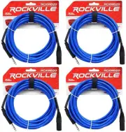 4 Rockville RCXMB20-BL Blue 20' Male REAN XLR to 1/4'' TRS Balanced Cables