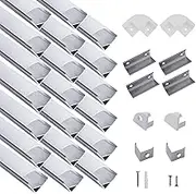 hunhun 20-Pack 3.3ft/1Meter V Shape LED Aluminum Channel System with Milky Cover, End Caps and Mounting Clips, Aluminum Profile for LED Strip Light Installations, Very Easy Installation