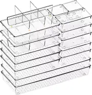 Drawer Organizer - 18 Pack Clear Large Kitchen Drawer Organization Trays, Non-Sl