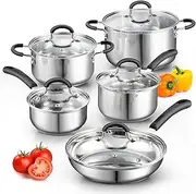 Cook N Home 2408 10-Piece Stainless Steel Cookware Set Silver