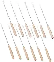 ULTECHNOVO 12pcs Cheese Fondue Forks Set: Stainless Steel with Wooden Handle - 9.43inch Long Fondue Sticks - Heat-Resistant Color-Coded Fruit Skewers