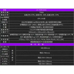 【MR3C】含稅 振華 750W LEADEX III Gold 80PLUS金牌 電源供應器 SF-750F14HG