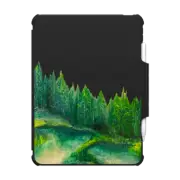 iPad Air 11-inch (M2/M3) Impact Folio Case WOODLAND RETREAT 4 IPAD, FOREST TREES GREEN AQUA TEAL NATURE MOUNTAINS PAINTING