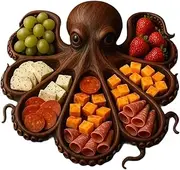 Charcuterie Boards - Octopus Charcuterie Platter | Serving Board | 28cm Snack Board | Food Storage Container with Partition Design | Wooden Serving Platter for Fruits Seafood Appetizers Snack Meats