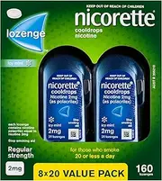Nicorette Quit Smoking Regular Strength Cooldrops Nicotine Lozenge Icy Mint 8 x 20 Pack