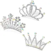 NODG 3 Pieces Silver Tiaras Crown with Hair Comb Mini Tiaras Crown for Women Princess Crystal Shiny Tiaras Headbands for Women Hair Accessories for Women