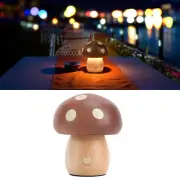 HG Mushroom LED Table Lamp Wooden Warm Light Stepless Dimming Rechargeable