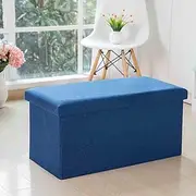 Hbluefat 30 Inches Folding Storage Ottoman, 110L Fabric Linen Footrest Ottoman, Storage Bench for Bedroom,Living Room and Hallway, Support 350lbs (Navy Blue)