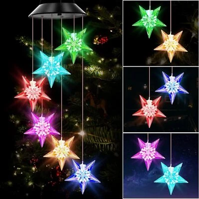 Solar Star Wind Chimes Changing Color LED Lights Garden Patio Decor Gift for Mom