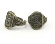 Ring Adjustable Star Rustic Tribal Ethnic Antique Bronze brass 10US inner size