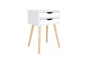 Bedside Table 2 Drawer Wood Leg Storage Cabinet Nightstand SUZY WHITE