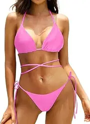 [Holipick] Women's Reversible Bikini Set Two Piece String Sexy Swimsuit Halter Thong Bathing Suits Strappy Swimwear