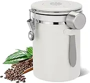 Airtight Coffee Canister, 1.8L/60oz Large Stainless Steel Kitchen Storage Container with Measuring Scoop, Date-Tracker and CO2-Release Valve for Grounds Coffee Beans Tea Sugar Cereal Flour(White)