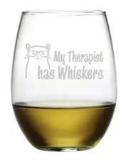 Susquehanna Glass Set of 4 Therapist Has Whiskers Stemless Wine Tumblers