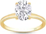 [SAVEARTH DIAMONDS] 1 1/3 CT To 2 1/2 CT Oval Cut Lab Created Moissanite Diamond Solitaire Engagement Ring For Women In 14k Gold Plated 925 Sterling Silver (Clarity : VVS1,1.30 CT To 2.50 CT)