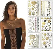 Terra Tattoos Tropical Hawaiian Metallic Tattoos - 75 Gold Silver Temporary Tattoos