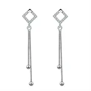 2PCS Copper Jewelry Fashion Woman Earrings Retro Hollow Square Long Tassel Earrings