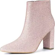 [Allegra K] Women's Glitter Pointed Toe Chunky Heel Ankle Boots