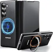 [NIFBANG] Case for Samsung Galaxy Z Fold 5 Mobile Phone Case with Magsafe, 360° Rotating Magnetic Stand, [Genuine Leather + Metal] Shockproof Protective Case, Flip Case, Premium Leather Case, Foldable
